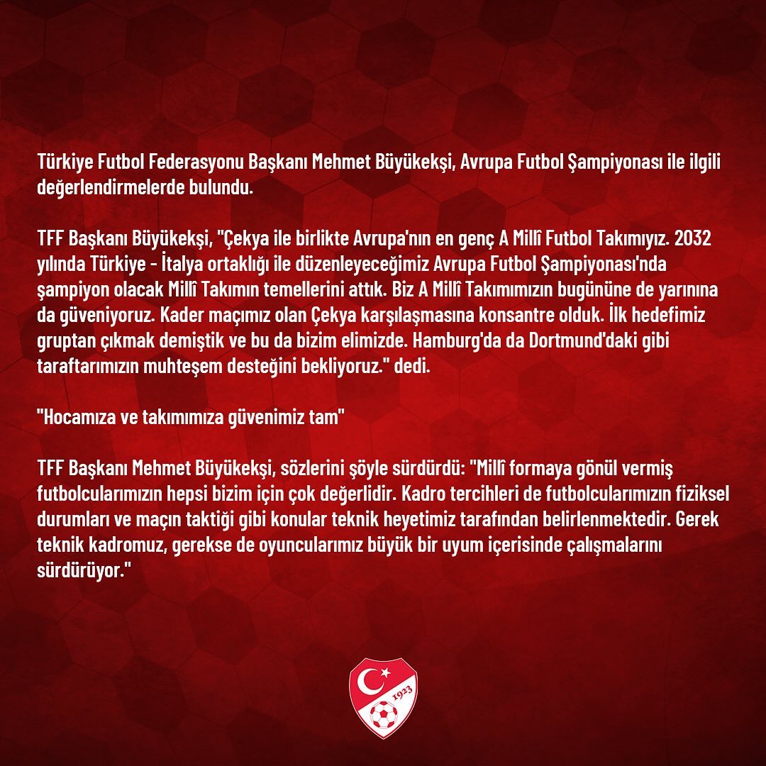 TFF Başkanı Mehmet Büyükekşi ve TFF Yönetim Kurulu: “Son 16 Turuna Yükseleceğiz”…