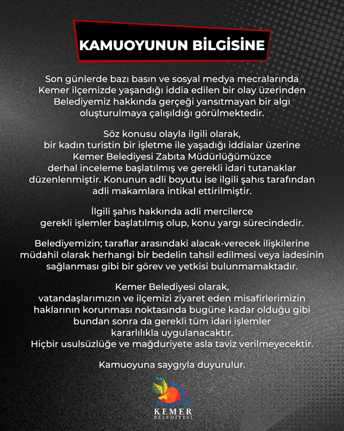 Kemer Belediyesi, Turist İddiası Üzerine Adli Süreçte